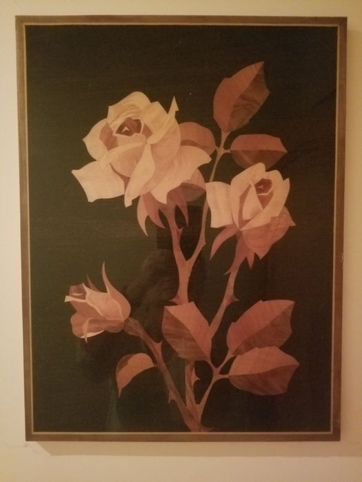 Картина "Розы" интарсия инкрустация дерево шпон лак