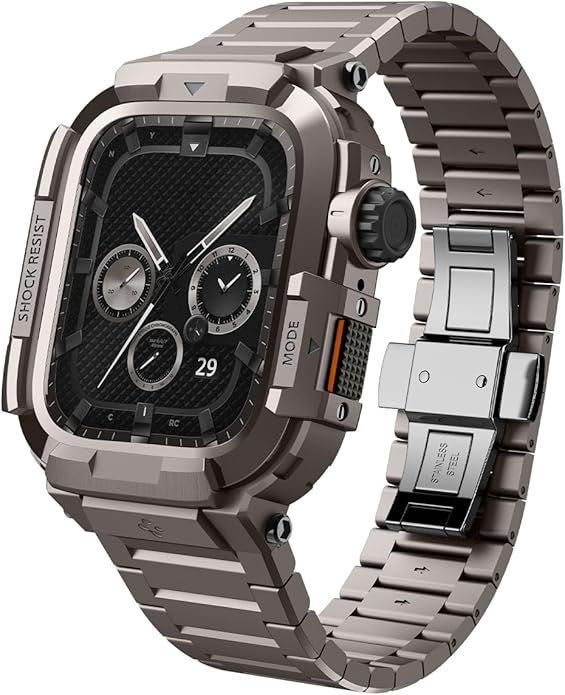 Cтальной чехол с ремешком Spigen Metal Armor Pro для Apple Watch 45 mm