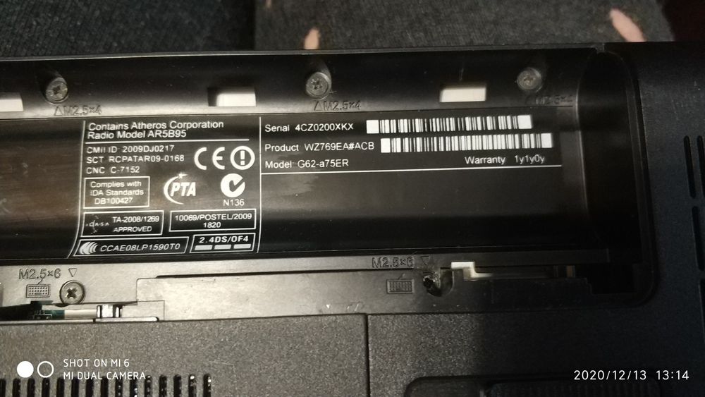 Разборка ноутбук HP G62-a75ER HP HSTNN-F02C