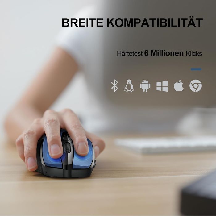 TECKNET Ergonomiczna Mysz Bluetooth 4800 DPI, Bezdźwięczna