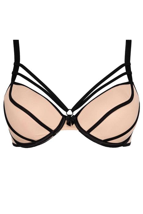 biustonosz push-up beżowo czarny