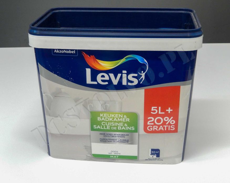 Farba Levis Kuchnia i Łazienka – Matowa Biała 6L (5L + 1L GRATIS)