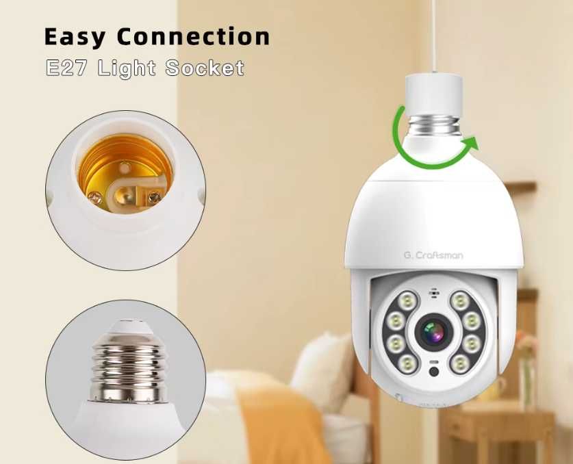 C4 G.Craftsman,2K 4MPWi fi камера лампочка E27. Камера спостереження