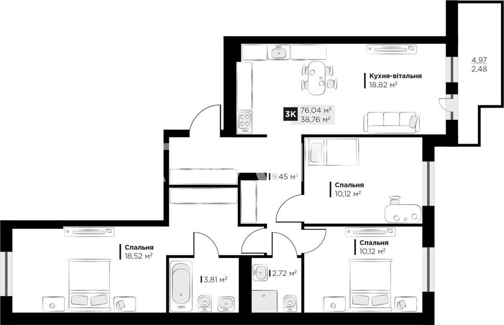 Продаж 3-кім квартири в ЖК Perfect Life в будинку бізнес класу.