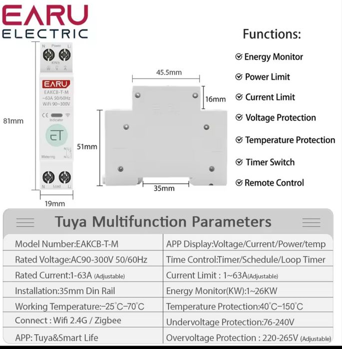 Розумний wi-fi лічильник електроенергії з функцією реле напруги tongou