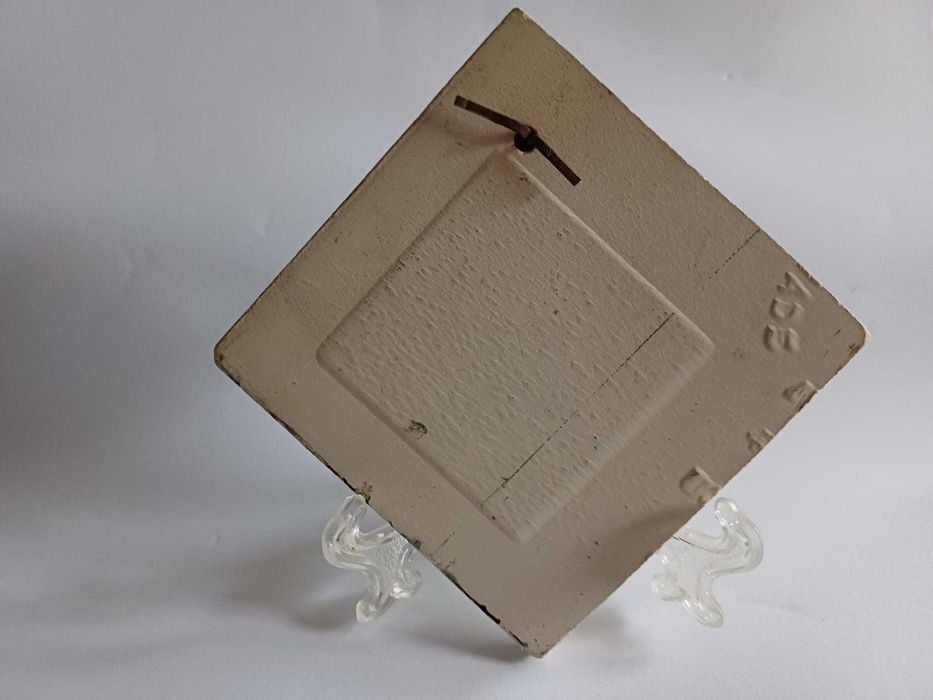 Azulejo pintado com flores e frase "Tenho saudades tuas", 7,5 x 7,5 cm