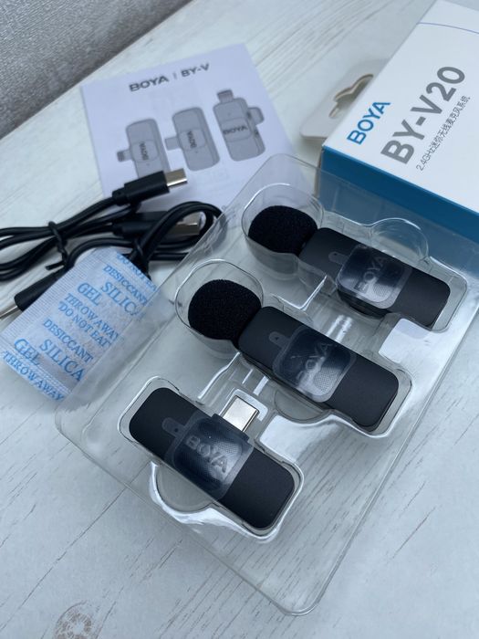 BOYA BY-V20 бездротовий петличний мікрофон 2.4GHz Type-C Lightning для телефону блогера стріму інтерв'ю новий 1-2 мікрофони комплект +Гарантія