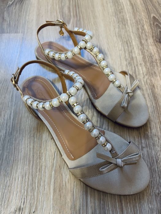 Sandałki Kazar 37 złote ślub sandały ślubne perły
