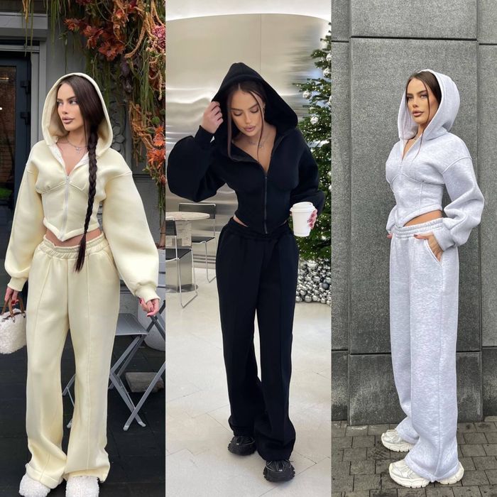 Стильний теплий жіночий костюм корсет (кофта) + штани палаццо