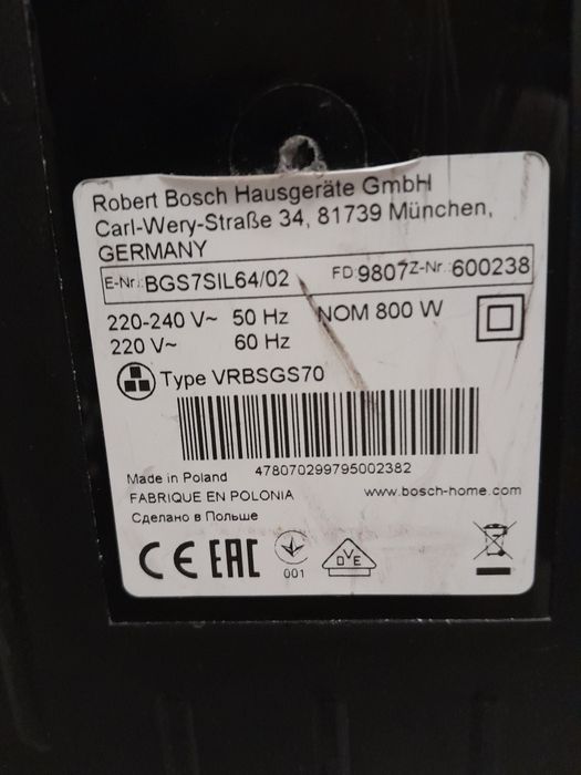 Aspirador Bosch Pro Silence, 800watts