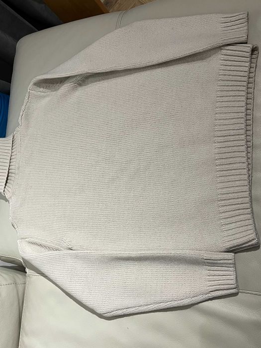 Wełniany męski sweter z golfem gruby, kolor naturalny. Made in Italy