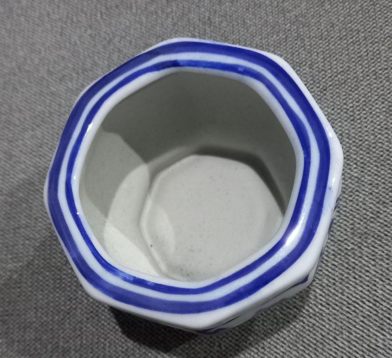Mini-vaso vintage, azul e branco