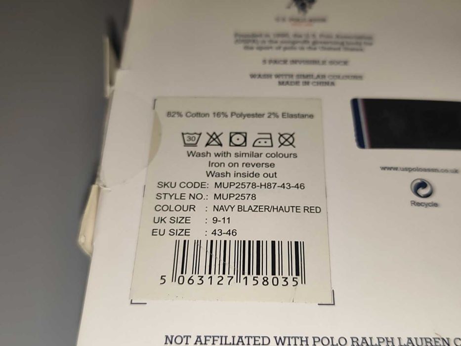 U.S. Polo Assn. Pięciopak Stopek Stopki Męskie 5 Par Hologram Nowe