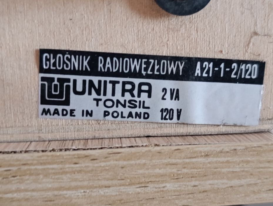 Głośnik radiowęzłowy UNITRA A21-1-2/120 Tonsil