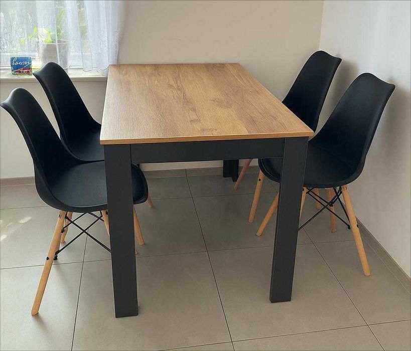 NOWY Stół z Krzesłami Drewniany do Kuchni Salonu Jadalni Craft Czarny