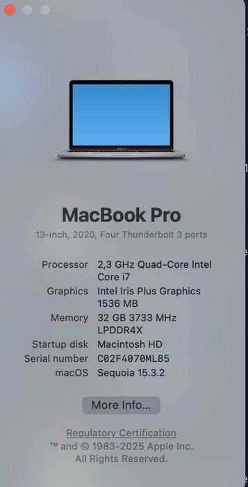 Mac Book Pro 13" i7 2020 32gb 512GB