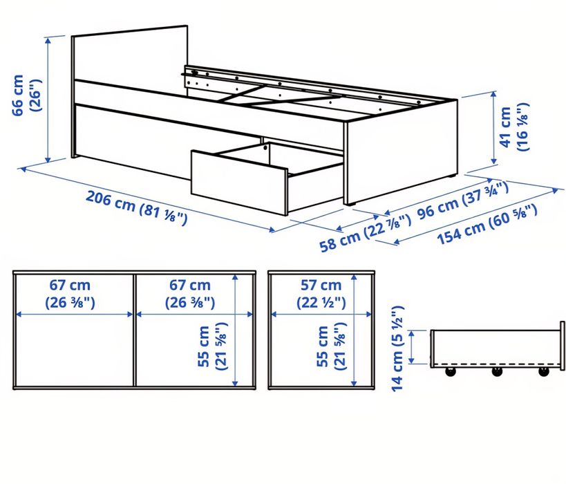 Estrutura cama c/2 gavetões, branco, 90x200 cm