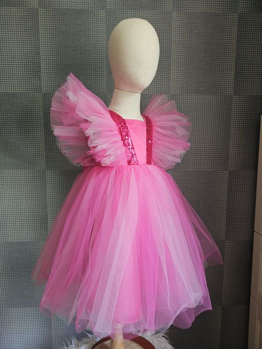 Дитяча рожева малинова пишна сукня Барбі Barbie святкова 4 5 6 7 8 9 р