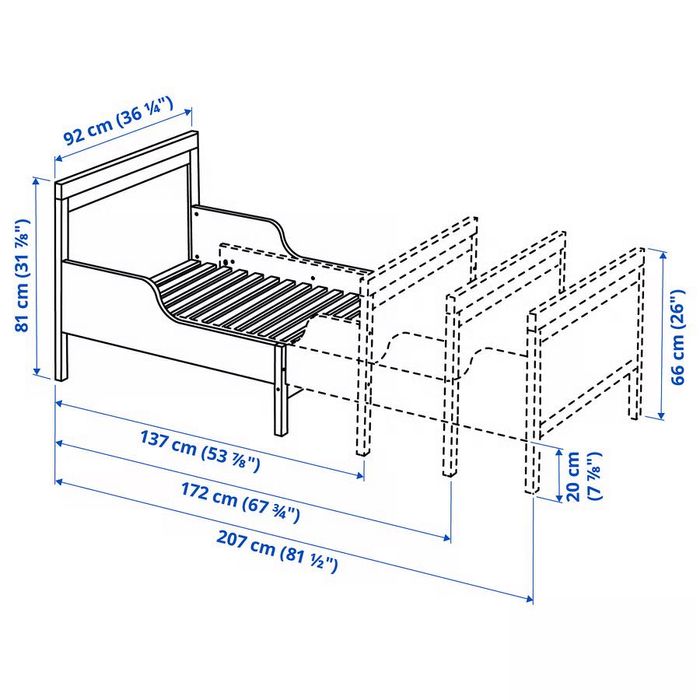 Cama de criança extensível (estrado + colchão)