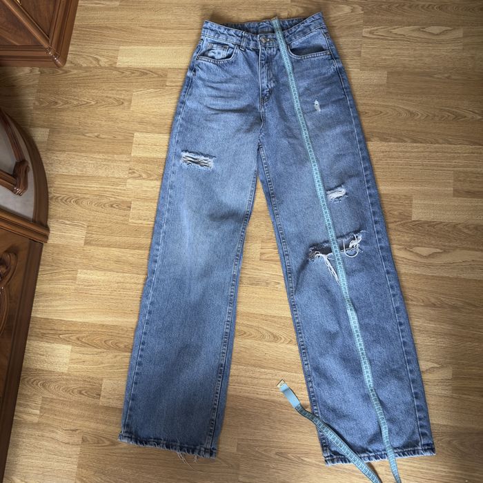 Широкі джинси палаццо, сині джинси з дірками 34/Xs wide leg