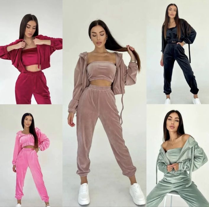 Жіночий спортивний велюровий костюм трійка : кофта , топ і штани