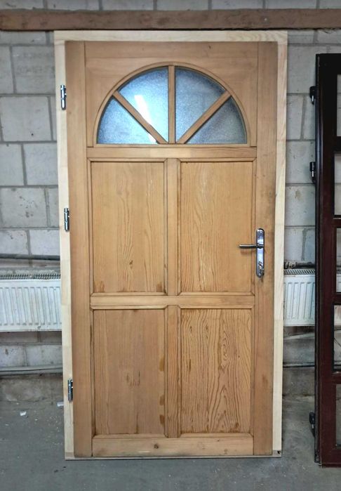 DRZWI Zewnętrzne Drewniane Sosnowe Wejściowe 111x212cm 3 sztuki Surowe