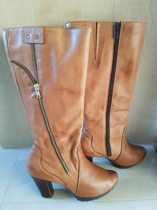 Kozaki skórzane camel tofii - Rozmiar 39