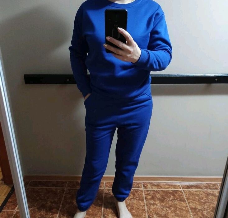 Dres damski niebieski spodnie i bluza nowy ocieplany