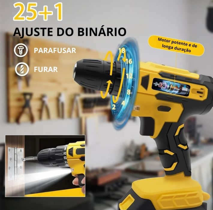 Maquina de furar e aparafusar com kit de ferramentas