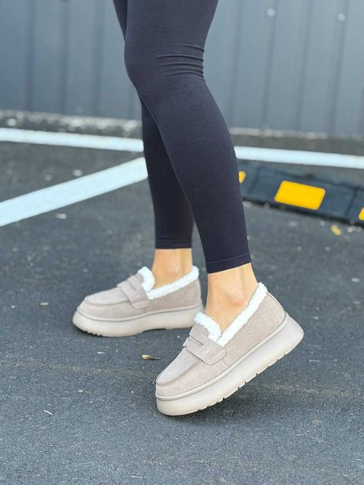 Жіночі зимові лофери замшеві (36-41) на хутрі | Черевики з хутром