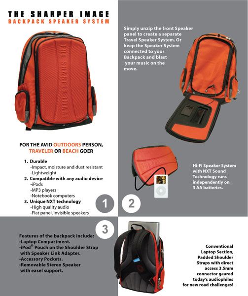 Стерео рюкзак с динамиками NXT Sharper Image Backpack Speaker System