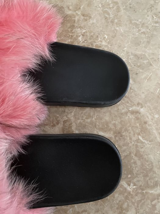 Klapki Futro Naturalne Fur 39 40 różowe czarne