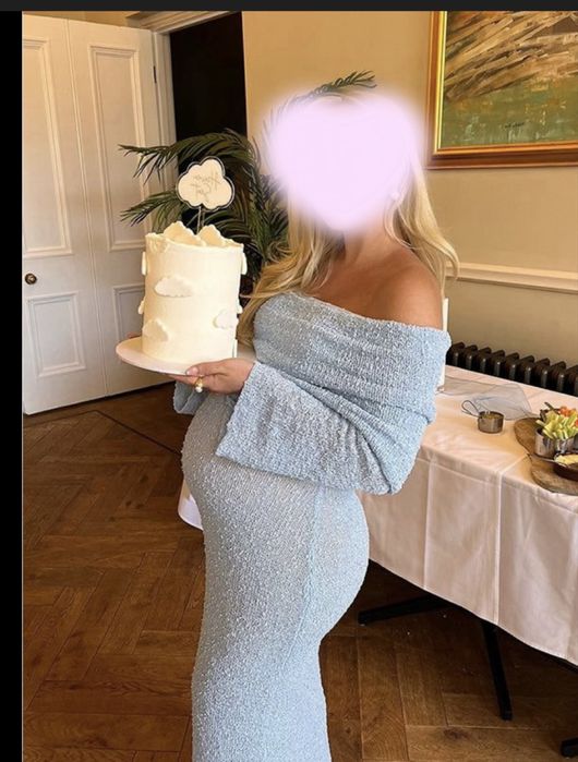 Блакитна сукня букле для фотосесіі вагітних розмір універсалтний добре тягнеться, довжина максі