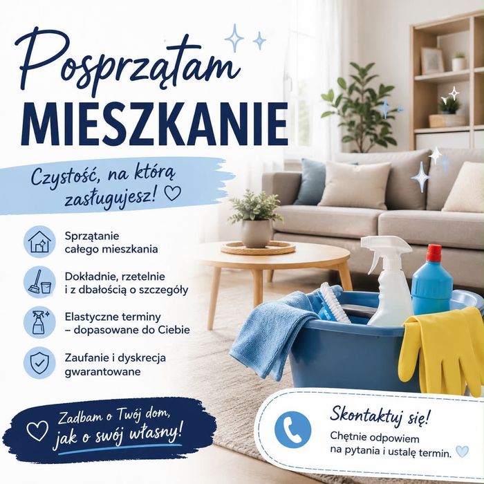 Sprzątanie mieszkania ,mycie okien pełna dyskrecja i profesjonalizm