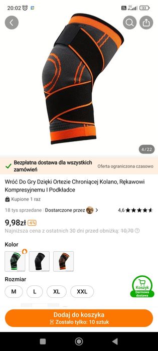 Orteza na kolano rozmiar L nowa