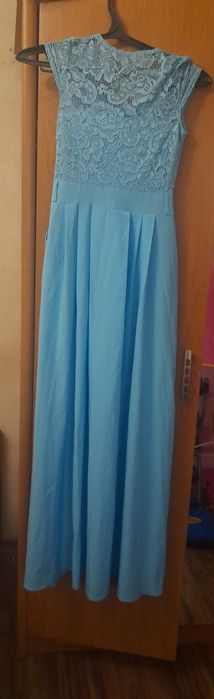 Платье в пол голубое