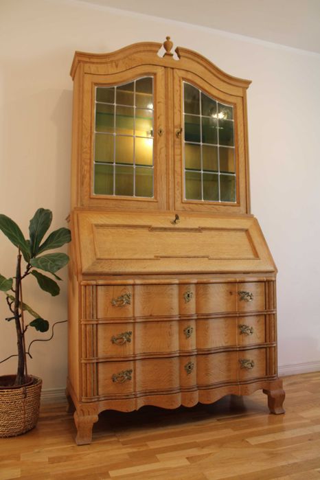 Komoda sekretarzyk z nadstawką dębowy vintage wiejska rustykalna