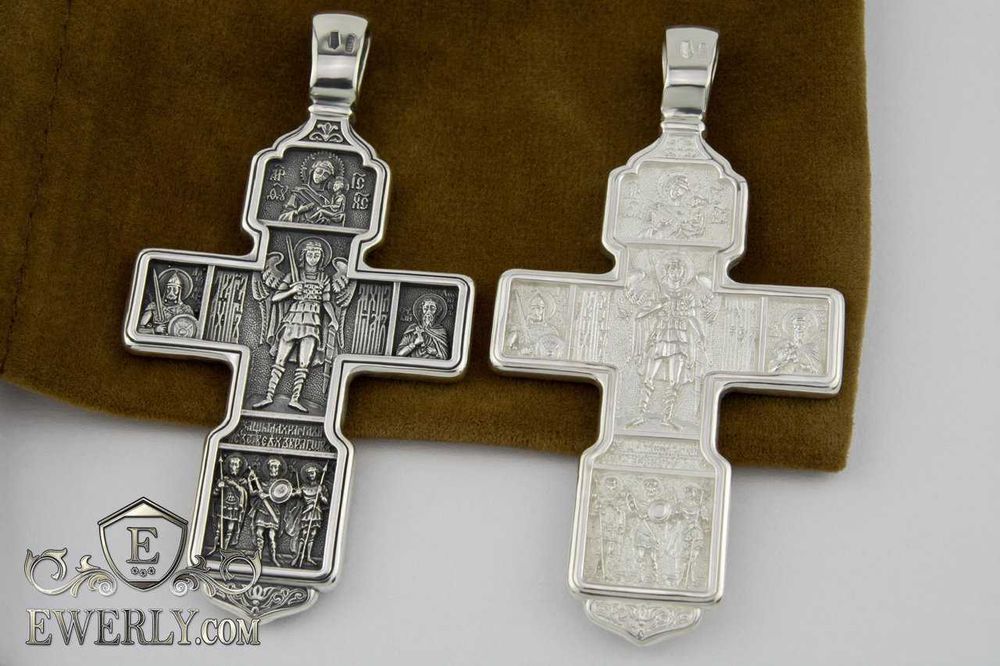 Серебряный крестик, мужской с архангелом Михаилом. Хрест срібний 925