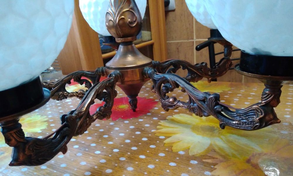 Люстра СССР из металла на пять рожков окрас медь