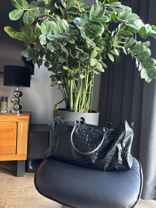 Czarna Torba Podróżna Italian Eco Leather Na silownie Duffle Bag