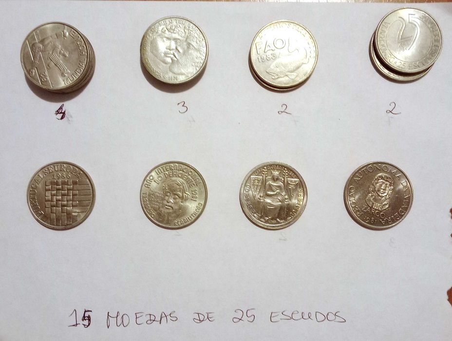 Moedas de 25 escudos.
