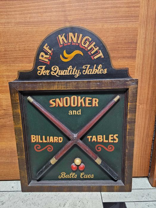 Vintage 1980s Billiards Pool Hall / Stół Malowany Drewno Reklama