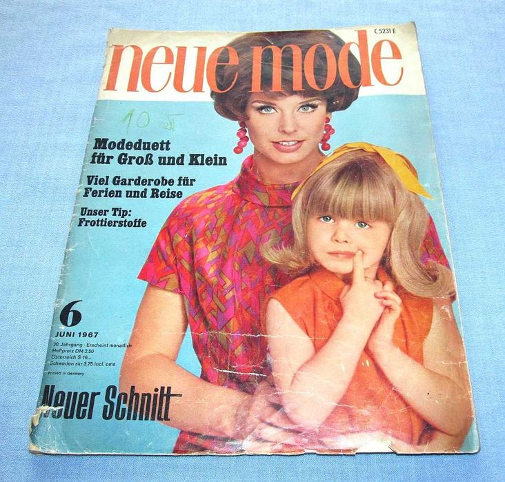 Neue Mode 6/1967 + wykroje dla dużych i małych Vintage kolekcjonerski