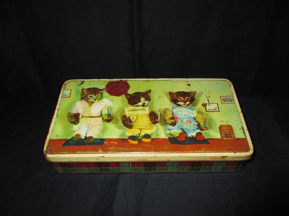 Caixa Lata Metálica Folha Litografada Gatos Chocolates Excelsior