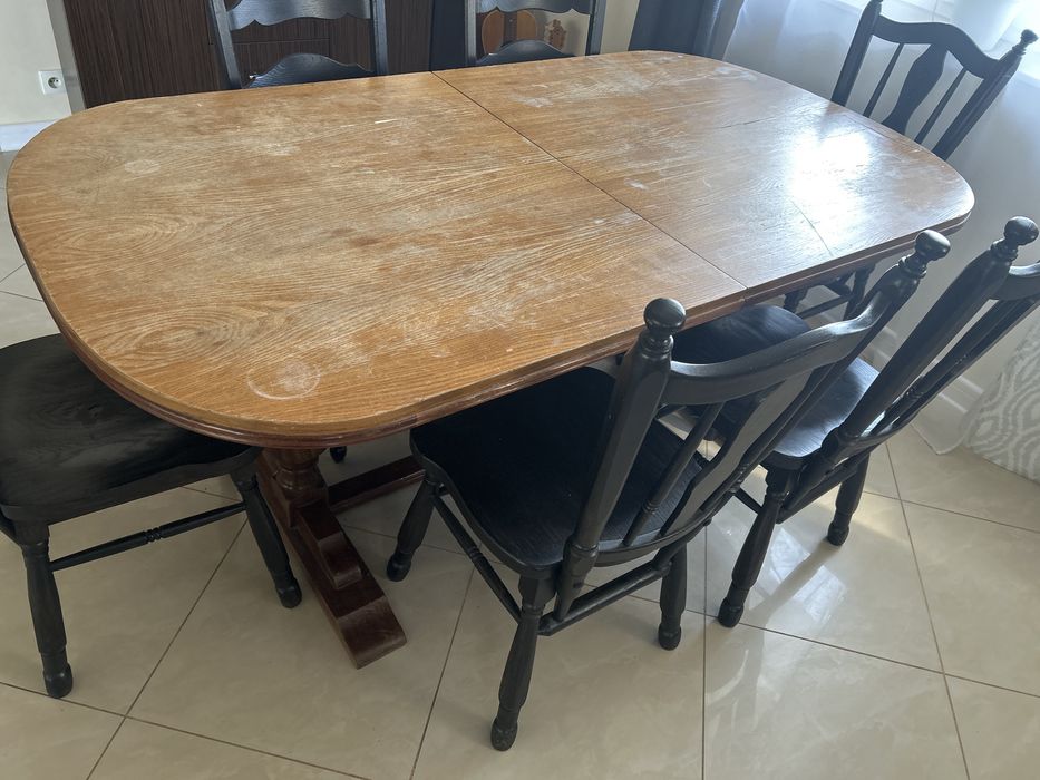 Stol debowy + krzesla