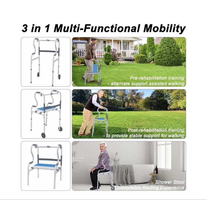 Składany aluminiowy chodzik z siedziskiem do 180kg