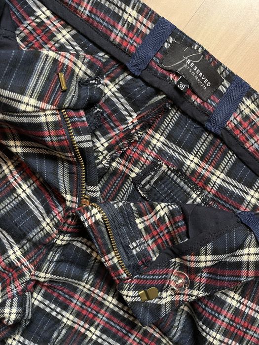 Spodnie w kratę granatowe czerwone skinny Reserved 38