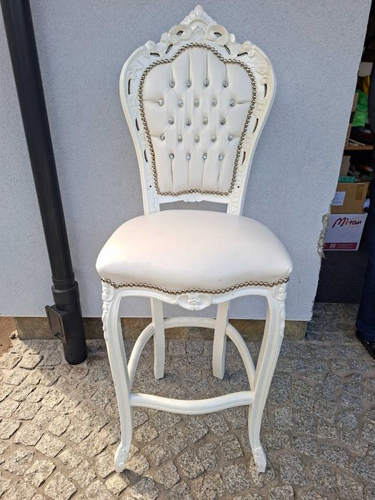 Hoker Barowy w Stylu Barokowym / Glamour – Biały z Kryształkami