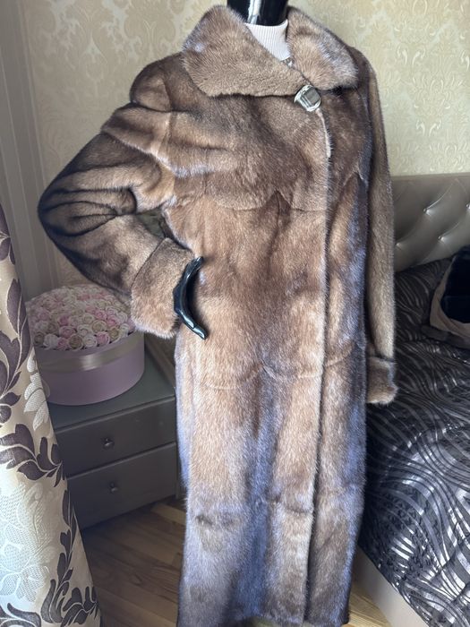 Норкова шуба 48-50, колір соболь 135 см, норка довга
