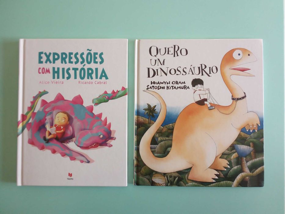 Livros "Expressões com História" e "Quero um Dinossáurio"